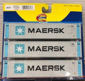 Athearn 28797 HO Scale Ready To Roll Maersk 45' Intermodal Container (Set of 3)