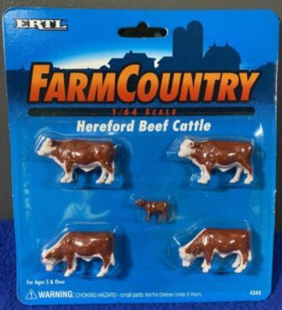 Ertl 4343 S Scale FarmCountry Brown & White Hereford Beef Cattle (Set of 5)