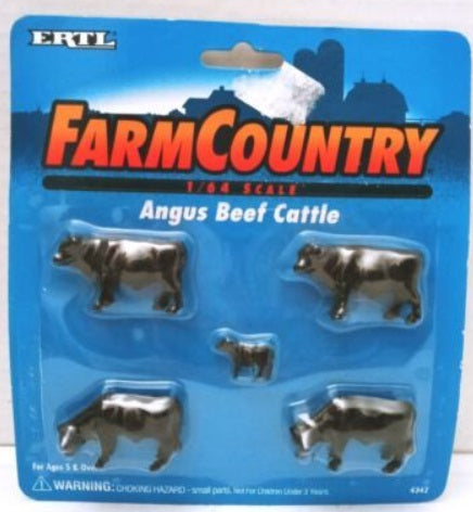 Ertl 4342 S/1:64 Scale Black FarmCountry Angus Beef Cattle Cows Calf (Set of 5)