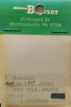 Bowser 1-0075220 HO MKR Amber Lite Jewel .050 Dia (Pack of 10)