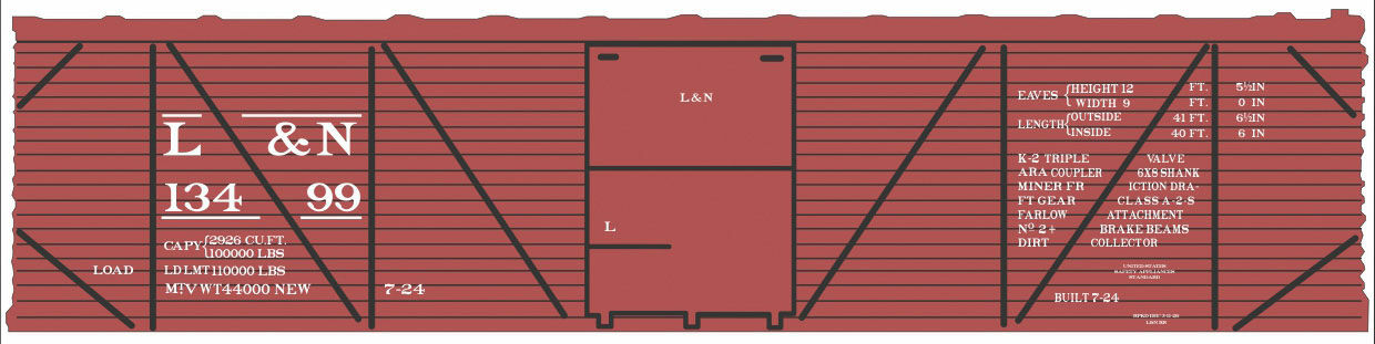 Tichy 10242O O  Louisville & Nashville 40' Single-Sheathed Boxcar Decal Sheet
