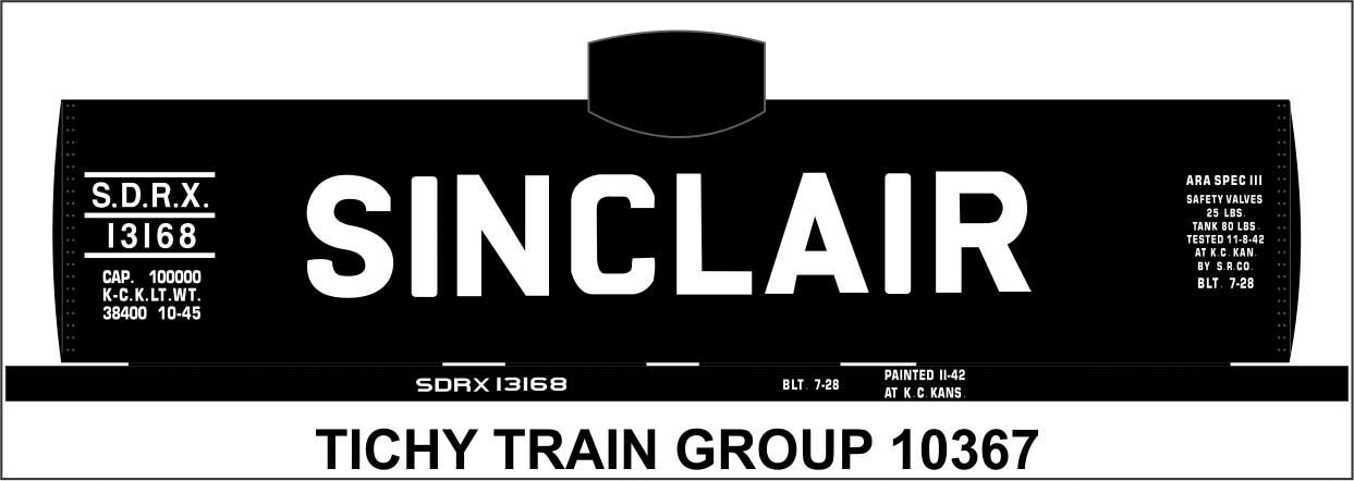 Tichy 10367N N Sinclair 8,000 Gallon Tank Car Decal Sheet