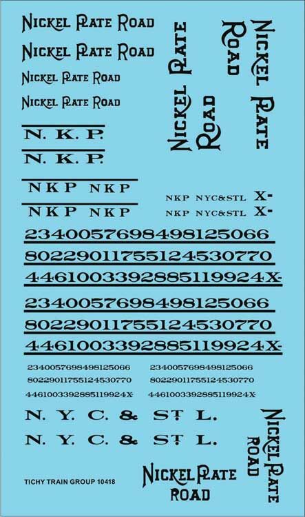 Tichy 10418N N Nickel Plate Roadname Black Set Decal Sheet