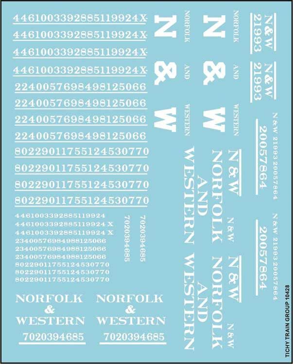 Tichy 10428N N Norfolk & Western Roadname White Set Decal Sheet