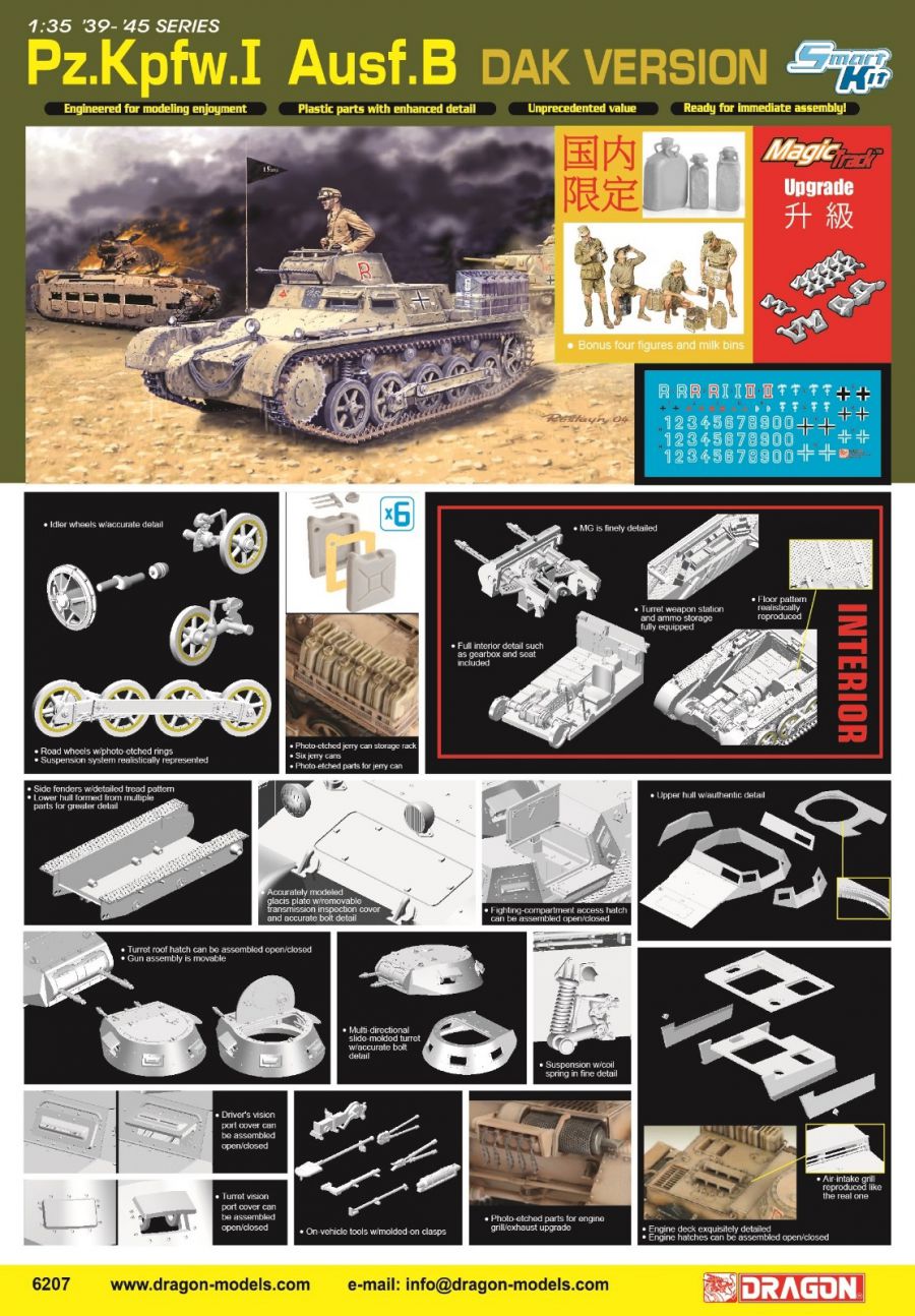 Dragon 6207 1:35 Pz.Kpfw.I Ausf.B DAK Version Tank Plastic Model Kit