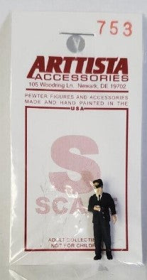 Arttista 753 S Scale Conductor Looking At Watch Pewter Figure