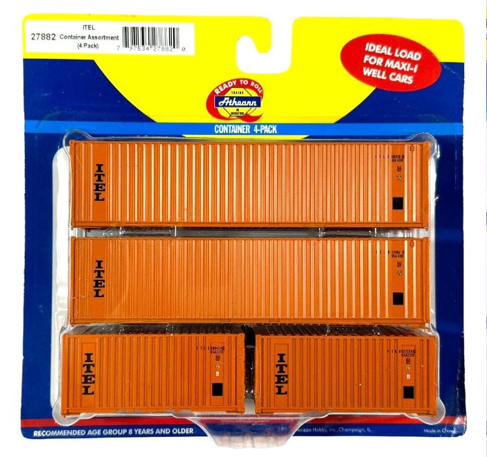 Athearn 27882 HO Ready To Roll ITEL 20'' & 40'' Container Assortment  (Set of 4)
