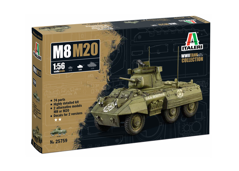 Italeri 25759 1:56 M8/M20 Greyhound Armoured Car Plastic Model Kit