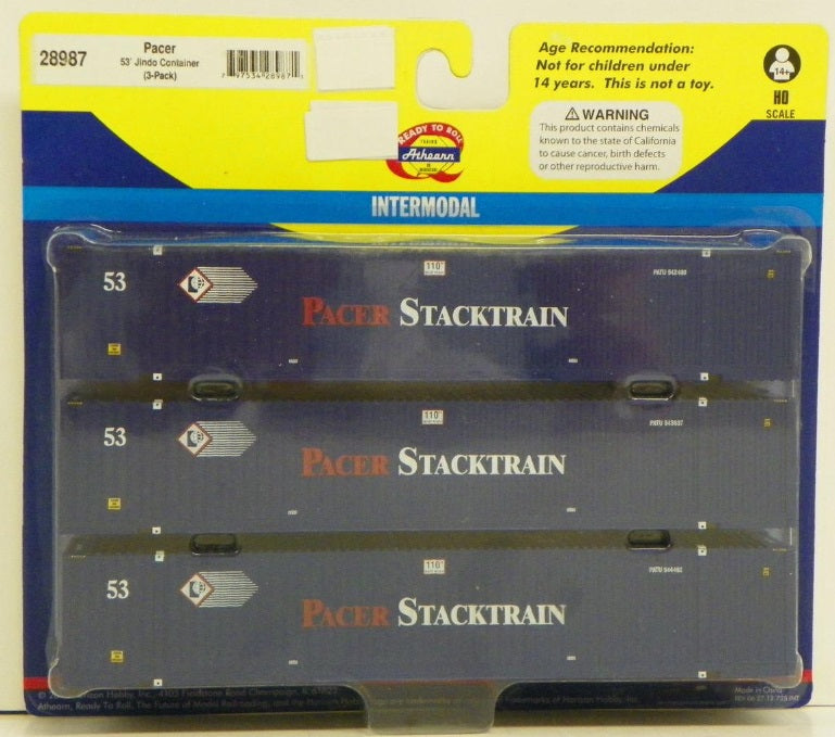 Athearn 28987 HO RTR Pacer 53'' Jindo Intermodal Containers (Pack of 3)