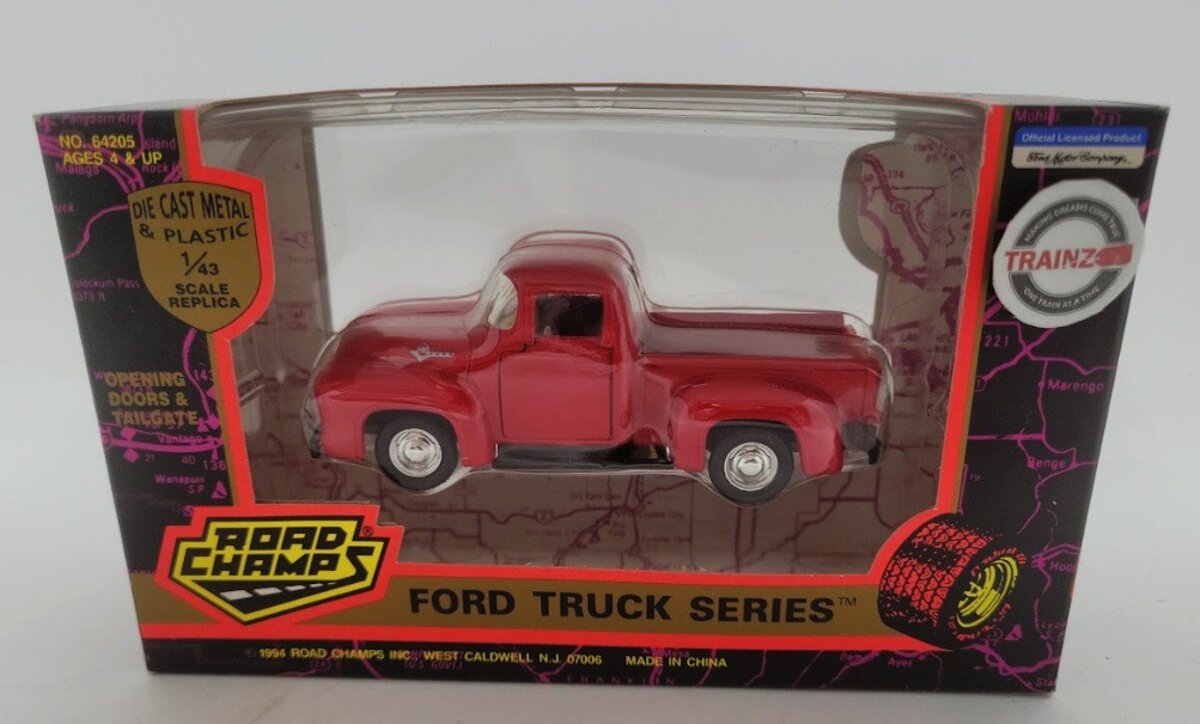 Road Champs 64205 1:43 Red Ford F-100 Truck W/ Opening Doors & Tailgate Die-Cast