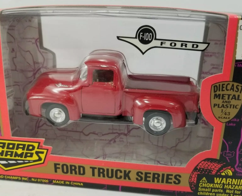 Road Champs 64205 1:43 Red Ford F-100 Truck W/ Opening Doors & Tailgate Die-Cast