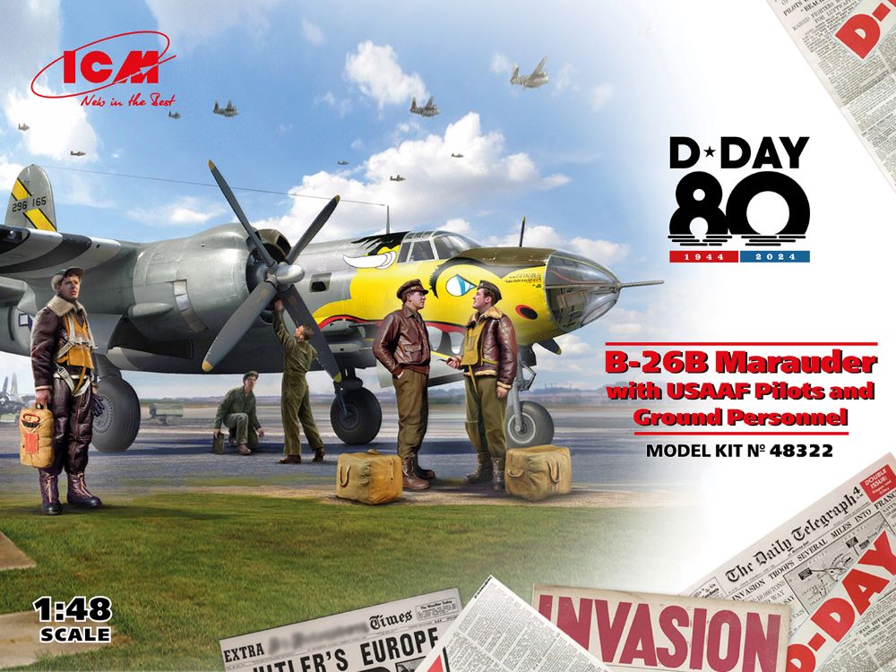 ICM 48322 1:48 D-Day 80 B-26B Marauder Aircraft with Figures Plastic Model Kit