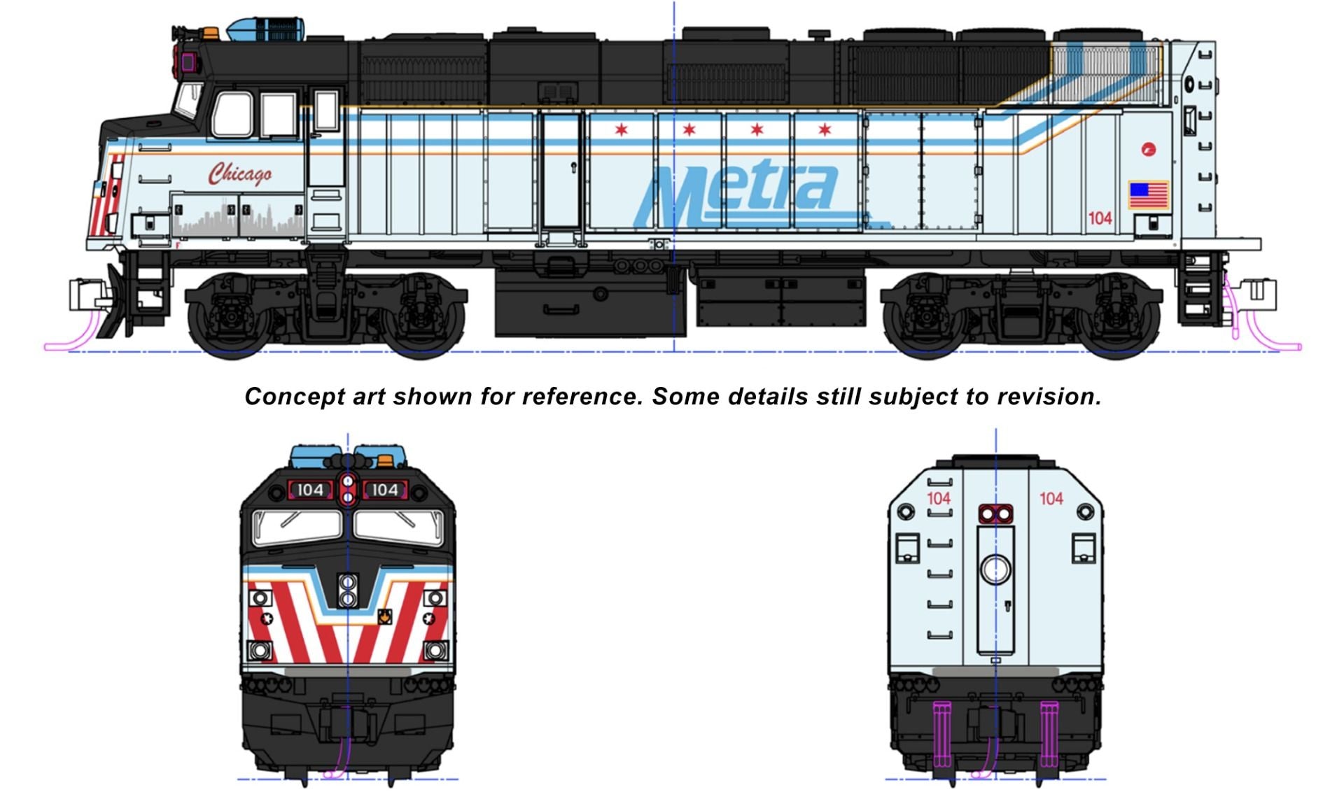 Kato 176-CHICAGO N Chicago Metra City of Chicago F40PH Diesel Locomotive #104