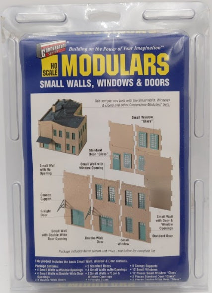 Walthers 933-3722 HO Small Walls W/Windows & Doors Modular Building Pieces
