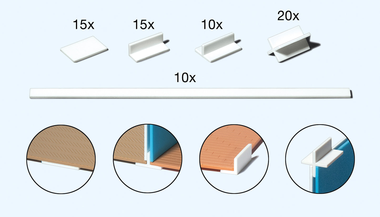 Preiser 19540 HO Flooring and Wall Sheets Mounting Angles & Spacers (Set of 70)