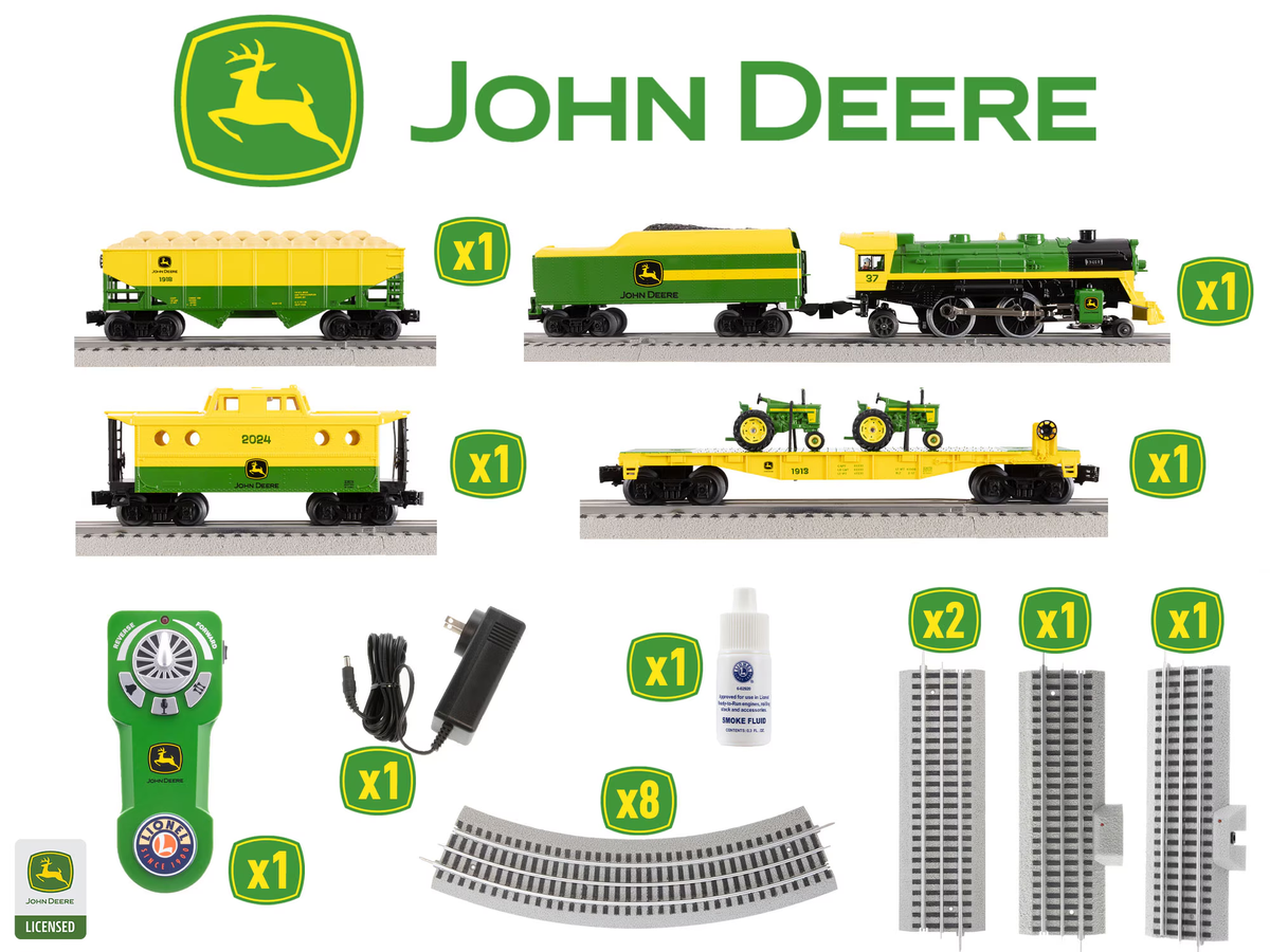 Lionel 2423070 John Deere O Gauge LionChief BT 5.0 Steam Freight Starter Set
