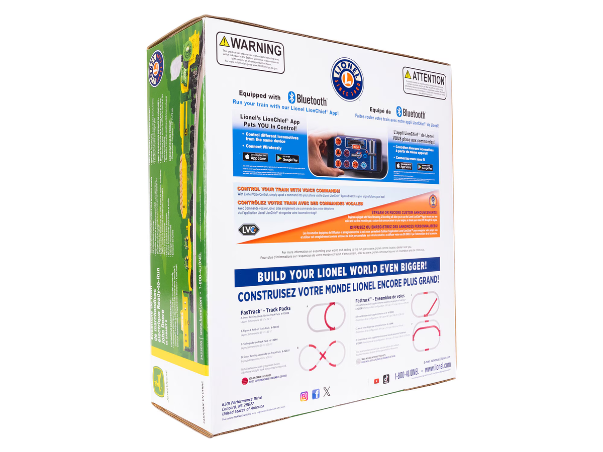 Lionel 2423070 John Deere O Gauge LionChief BT 5.0 Steam Freight Starter Set