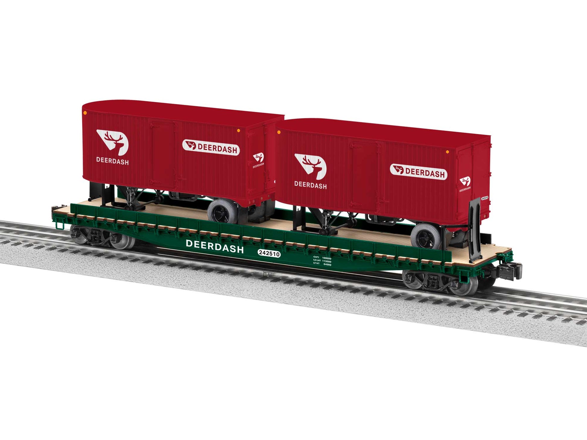 Lionel 2426710 O Deer Dash 50' TOFC Flatcar w/20' Trailers