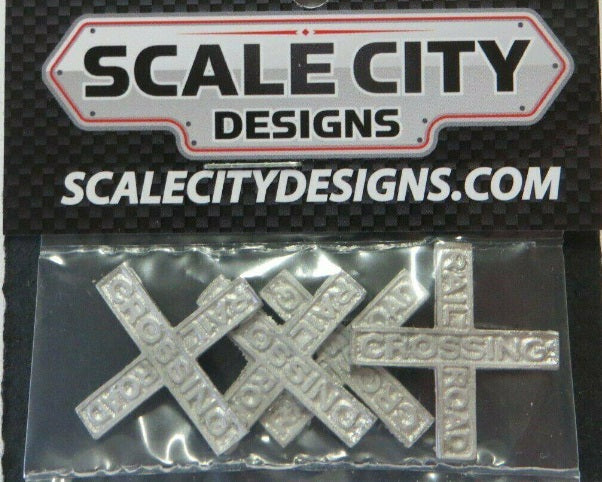 Scale City Designs 48-425 O Scale Railroad Crossbucks Signs Metal (Pack of 4)