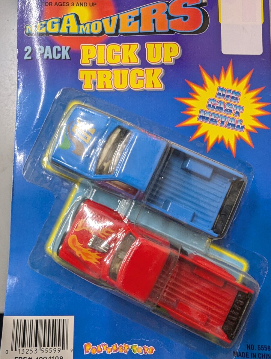 Acme 55599 1:43 Mega Movers 2 Pack Pick Up Trucks (Blue #10 & Red w/Flames)