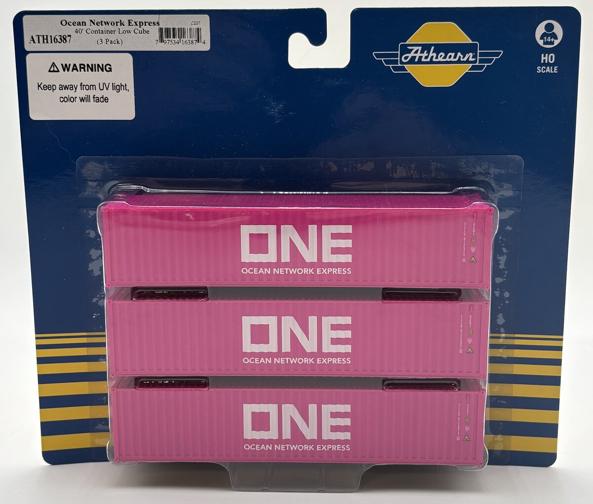 Athearn 16387 HO Ocean Network Express ONE 40' Low Cube Container #1 (Pack of 3)