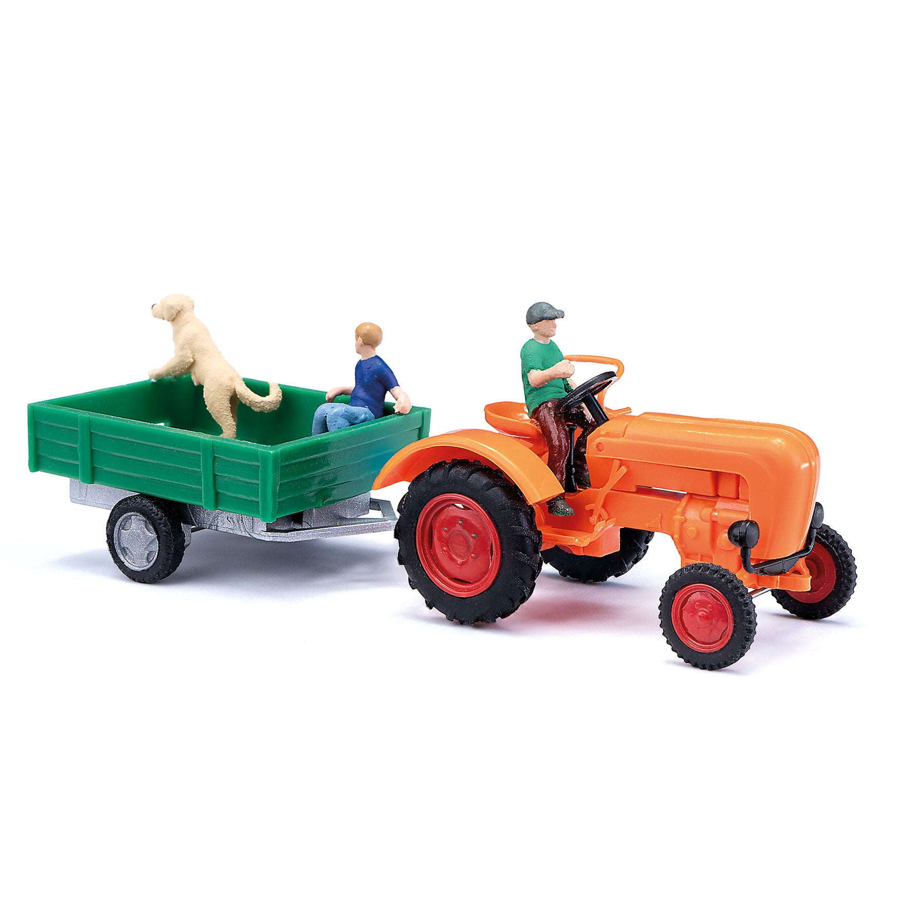 Busch 50052 HO Orange Allgaier A 111 L Farm Tractor w/Trailer, Trainer & Figure