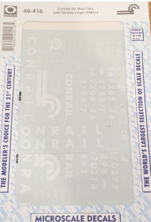 Microscale 48-416 O Conrail 50' Box Cars w/Quality Logo 1992+ Decal Set