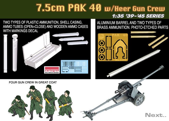 Dragon 6249 1:35 7.5cm Pak 40 with Heer Gun Crew Plastic Model Kit
