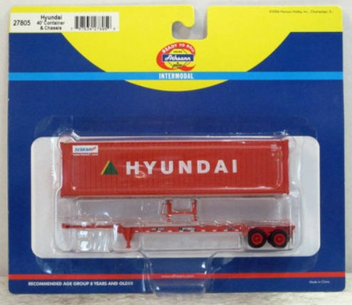 Athearn 27805 HO Scale RTR Hyundai 40'' Container and Chassis