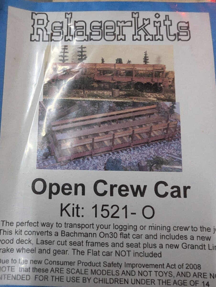 RS Laser Kits 1521-0 O Scale Open Crew Car Kit