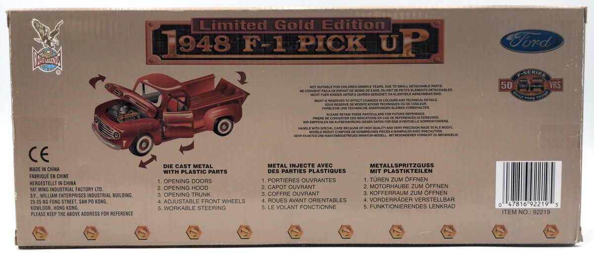 Road Legends 92219 1:18 Scale Diecast Burgundy 1948 Ford F-1 Pick Up Truck