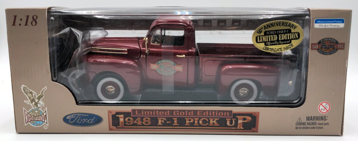 Road Legends 92219 1:18 Scale Diecast Burgundy 1948 Ford F-1 Pick Up Truck