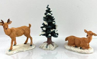 Lemax 92298 Village Collection Stag, Doe, & Snow-Capped Tree Figure Set