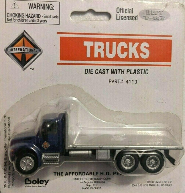 Boley 4113-26 HO Scale Dept1-87 Navy Blue Cab International Double Axle Flatbed