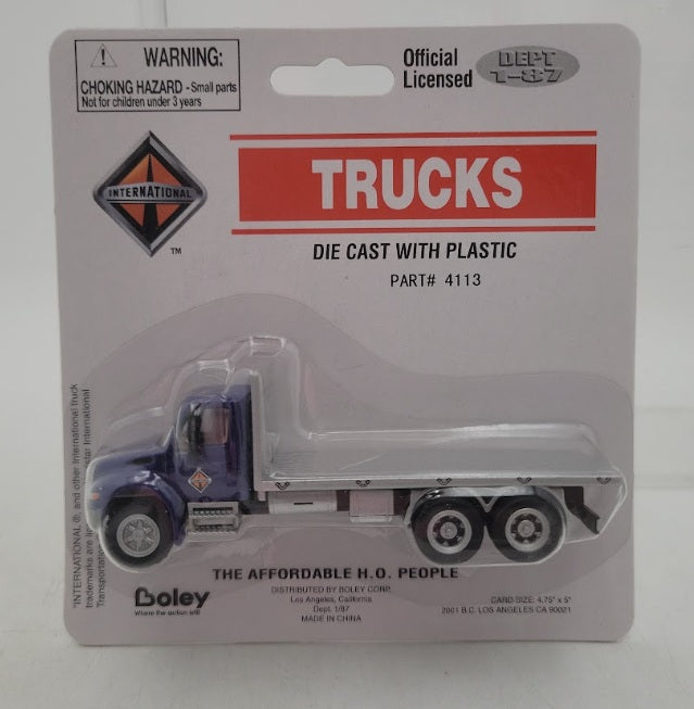 Boley 4113-26 HO Scale Dept 1-87 Navy Blue Cab International Double Axle Flatbed