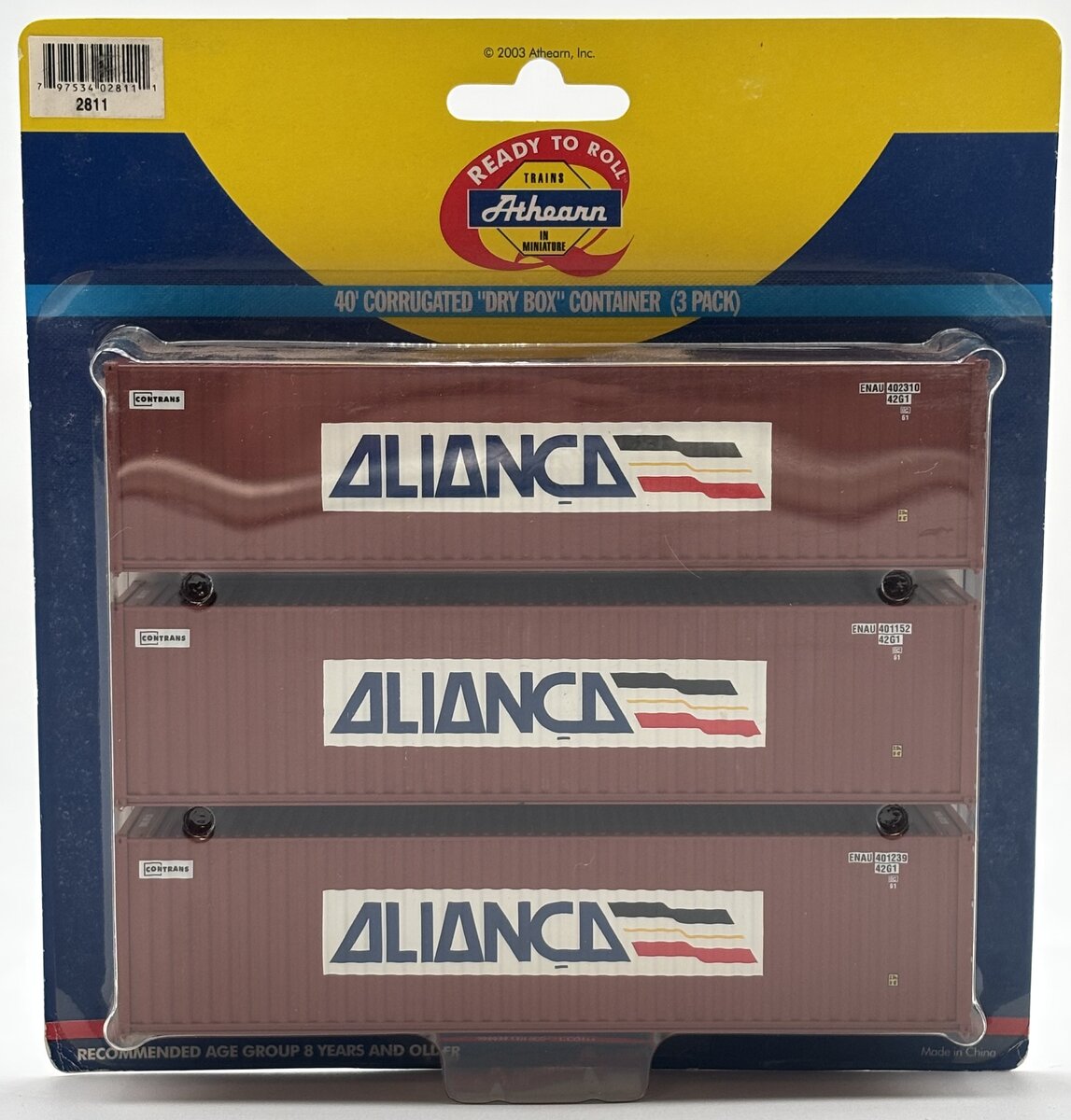 Athearn 2811 H O Scale Alianca 40'' Corrugated Dry Box Container (Pack of 3)