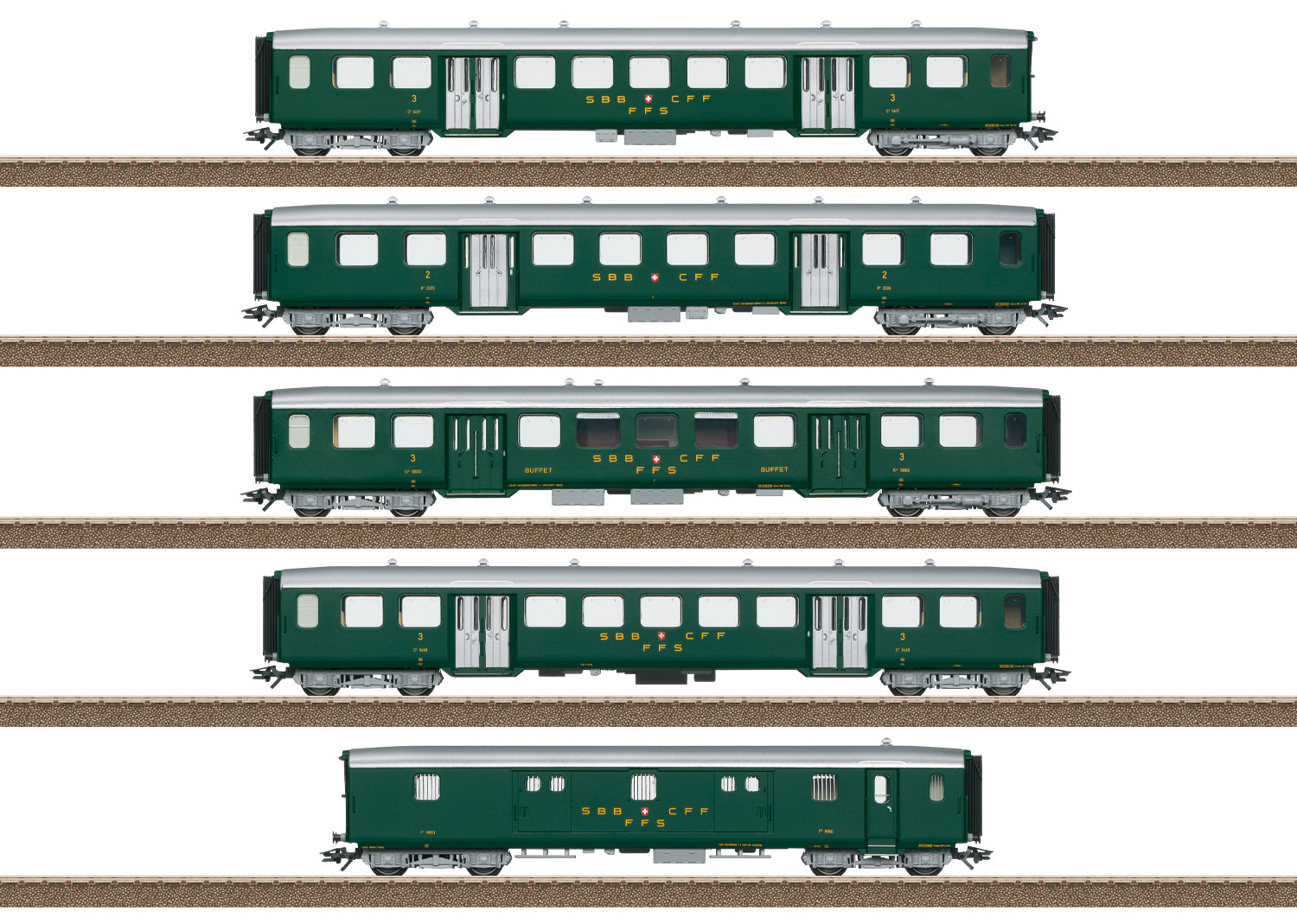 Trix 23134 HO Swiss Federal Railways Lightweight Steel Car Set (Set of 5)