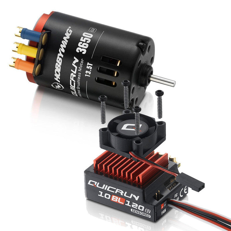HobbyWing 38020382 QuicRun 10BL120 G2 ESC & 3650 SL 13.5T G2 BL Motor Combo