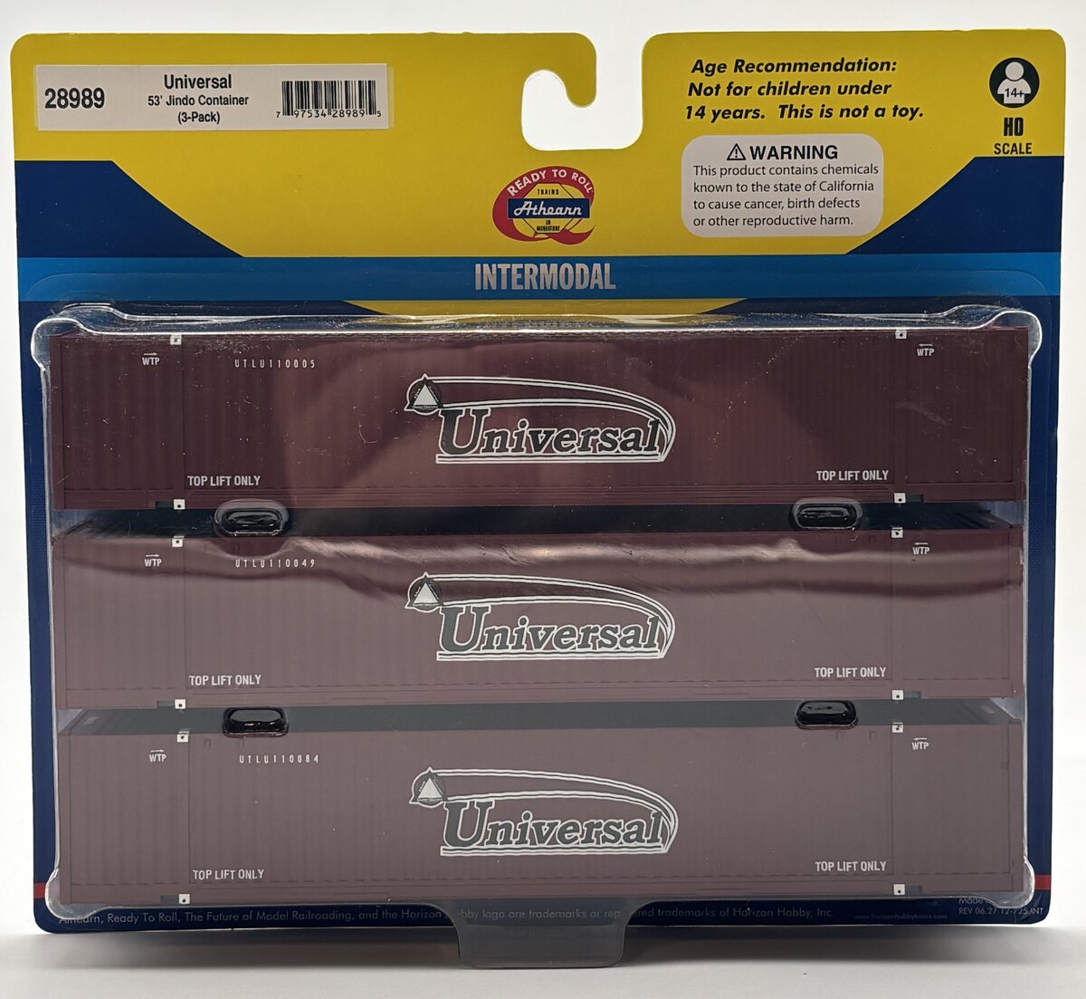 Athearn 28989 HO Universal 53'' Jindo Container (Pack of 3)