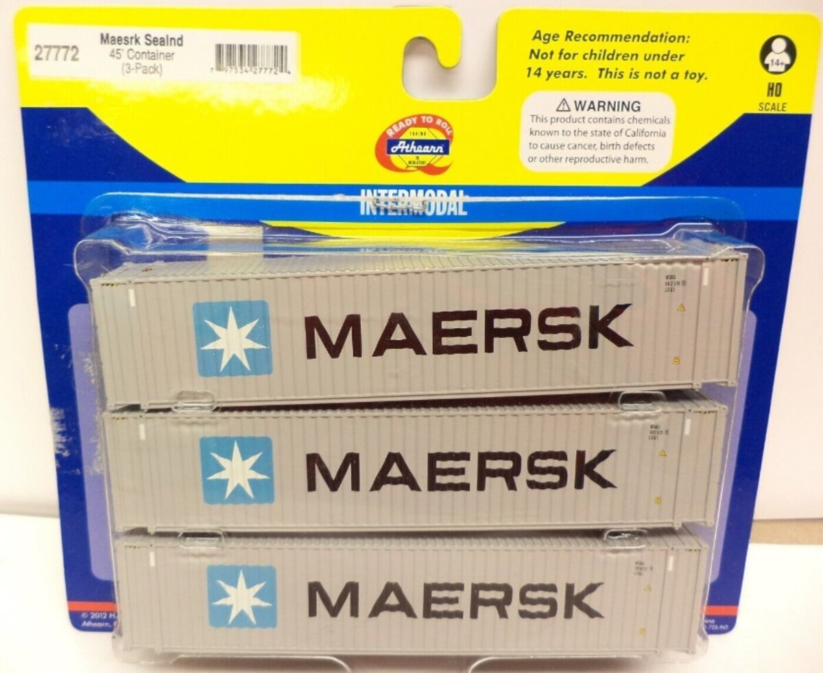 Athearn 27772 HO Maersk Sealand 45'' Intermodal Container (Pack of 3)