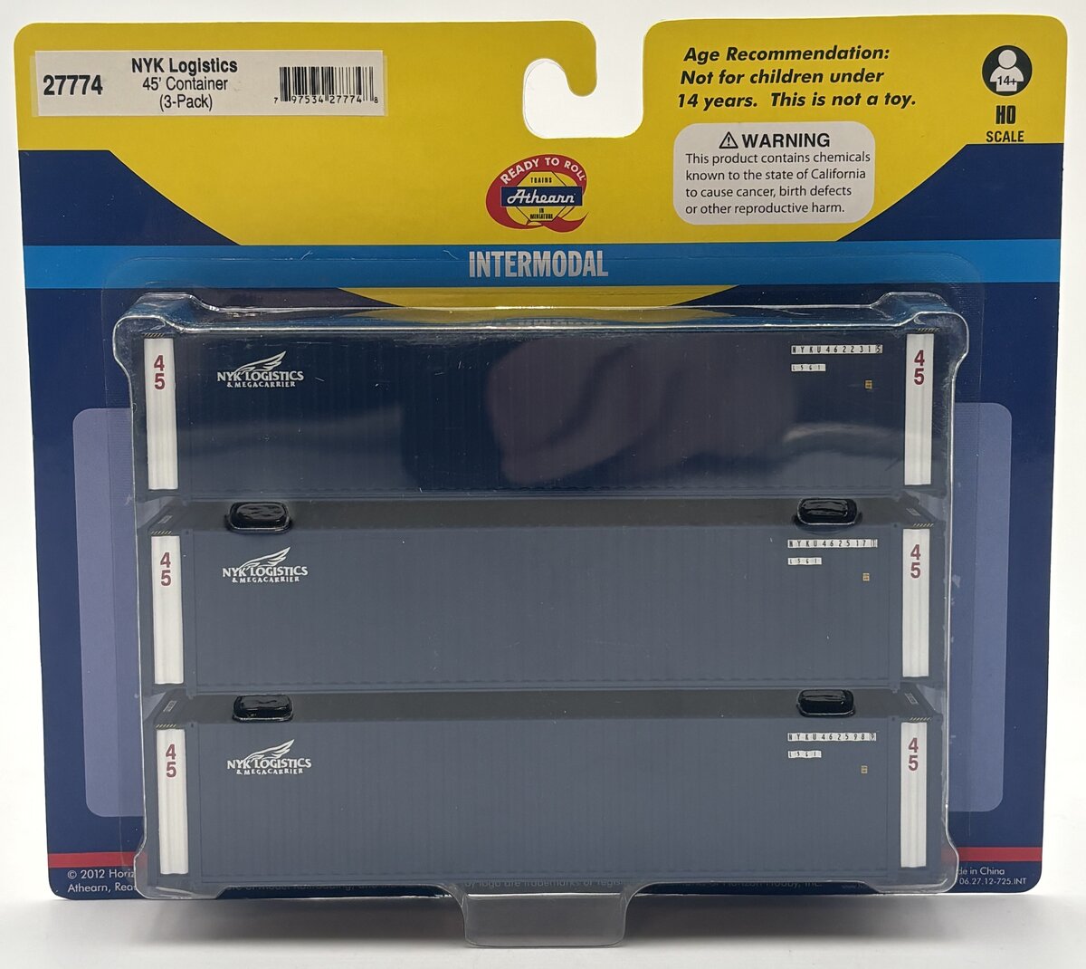 Athearn 27774 HO NYK Logistic 45'' Intermodal Container(Pack of 3)