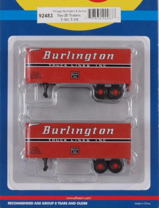 Athearn 92483 HO Chicago Burlington&Quincy 2-25'' Trailer T-101/T115 (Pack of 2)
