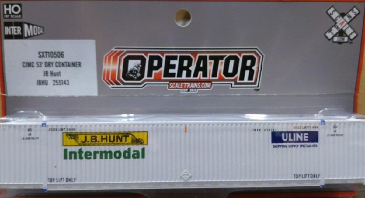 Scale Trains SXT10506 HO Scale J.B. Hunt CIMC 53'' Dry Container Road # 255143
