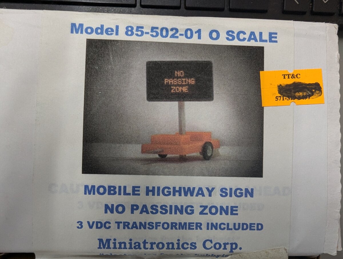 Miniatronics 85-502-01 O Scale Mobile Highway Sign No Passing Zone
