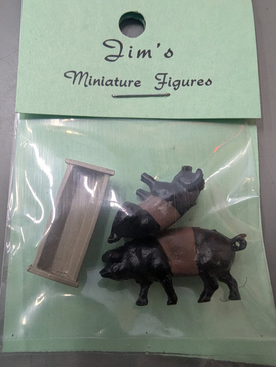 Jim's Miniature O Scale Brown & Black Pigs w/Trough (Set of 2)