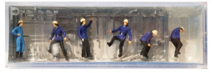 Preiser 14204 HO Firemen in Blue & Black Uniforms Figure Set (Set of 6)