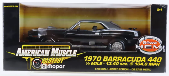 Ertl 33007 1:18 Diecast American Muscle Black 1970 Barracuda 440 Mopar Hemi