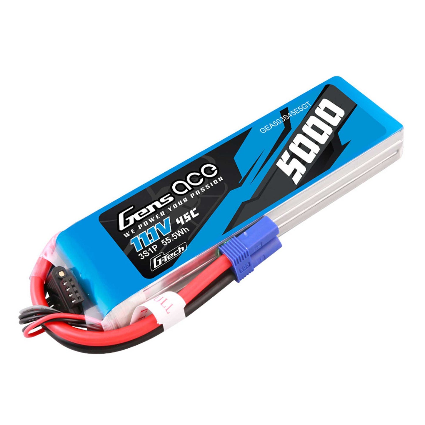 Gens Ace 503S45E5GT 11.1V 5000mAh 3S 45C G-Tech Smart LiPo Battery with Deans
