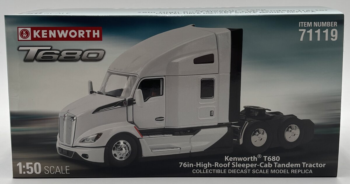 DieCast Masters 71119 1:50 Pearl White Kenworth T680 Sleeper Truck Tractor