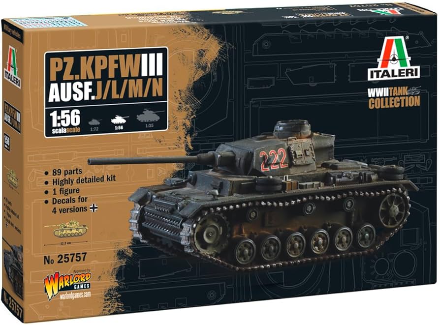 Italeri 25757 1:56 Pz. Kpfw. III Ausf. J/L/M/N Medium Tank Plastic Model Kit